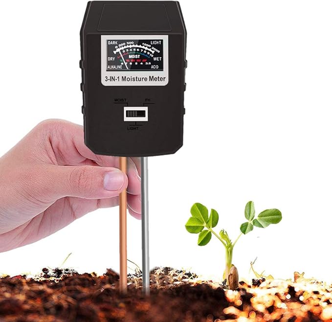 Soil Tester, 3 in 1 Soil Test Kit for Moisture, Light & pH Meter for Plant,Suitable for Garden, Lawn, Farm, Indoor/Outdoor Moisture Meter for Plants (No Battery Need & Latest Update)(Black)1