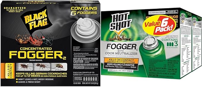 Black Flag Indoor Fogger Pack of 4 & Hot Shot Fogger with Odor Neutralizer Kills Roaches, Ants, Spiders & Fleas, 3 Count Pack of 2