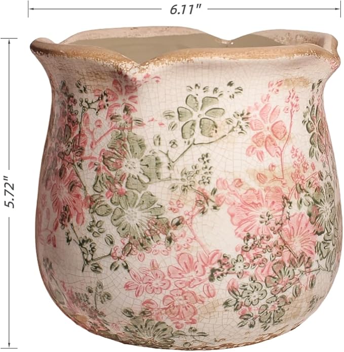 Ceramic Pots for Plants, Vintage Plant Pot with Drainage Hole, 6.11in. Planter for Indoor Plants, Crackle Glaze Finish Flower Pot, Perfect Tuscan Ceramic Planter for Gardening, Pastel Meadow