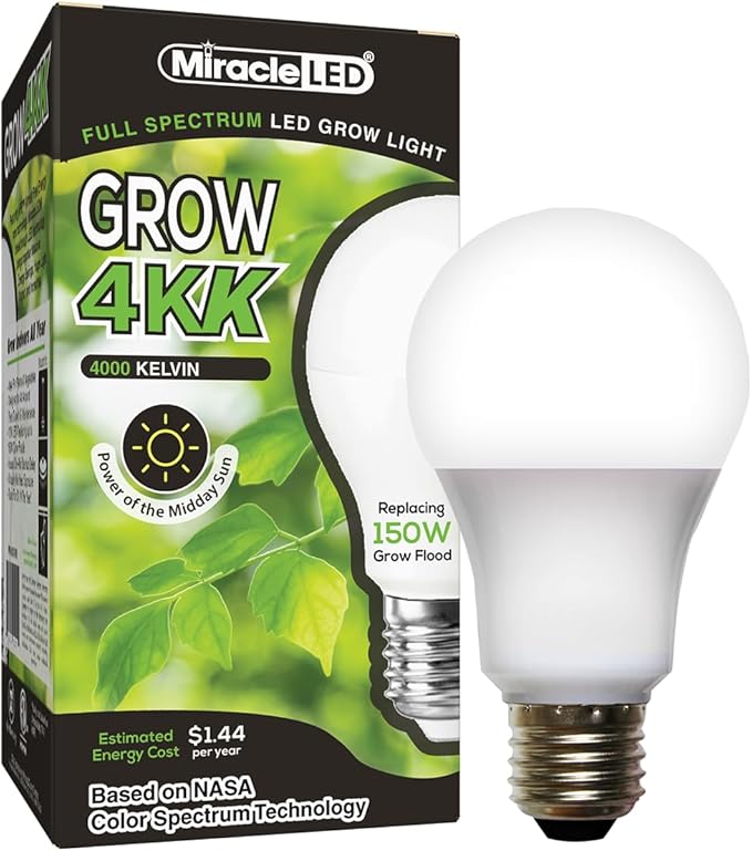 Miracle LED 4KK Professional Indoor Grow Light Bulb – 4000K Full Spectrum Replace 150W Grow Bulbs for Vegetables, Herbs, Hydroponics. (1-Pack)