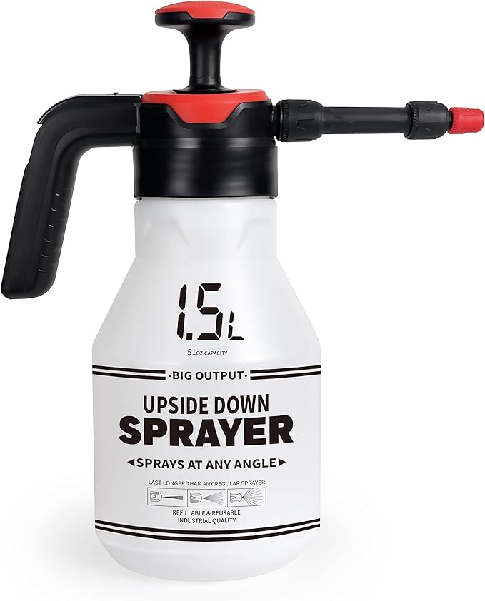 FOSHIO 0.4 Gallon Garden Pump Sprayer, 1.5L Portable Hand Pump Pressure Water Spray Bottles with Adjustable Nozzle Trigger Lock Sprayer for Home, Lawn and Car Detailing