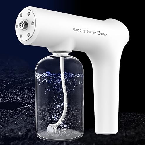 Electric Nanometer Atomizer, Portable Nanometer Mist Sprayer Gun Electric Fogger Cleaning Spray Gun for Home Office School Hotel (Black)
