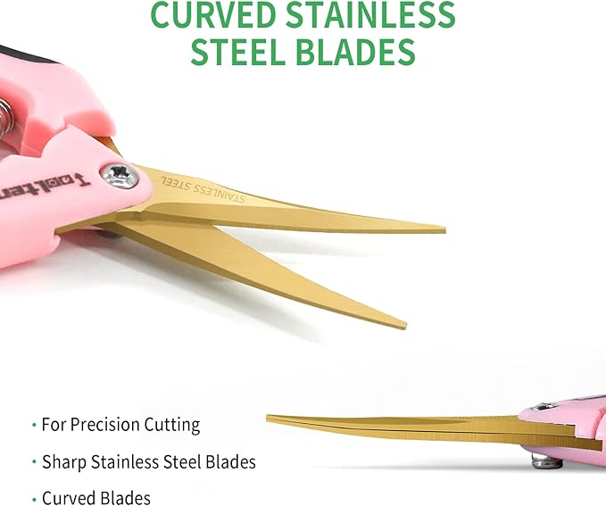 12 Packs Pruning Shears with Curved Blades, Garden Trimming Scissors, Gardening Hand Pruning Snips Titanium Coated Precision Bonsai Pruning Shears, Efficient Flower Cutters (Pink)