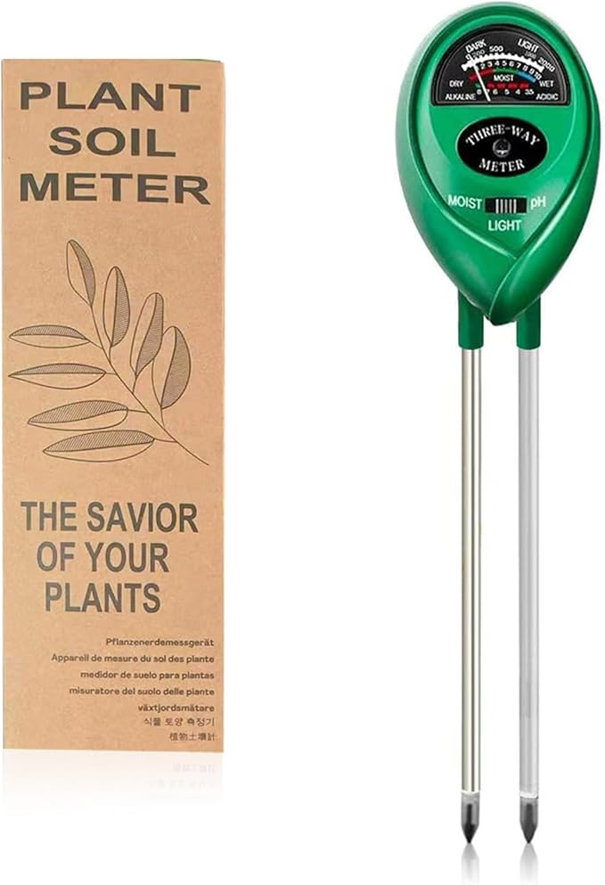 Soil Tester for Garden, Soil pH Meter 3-in-1 Soil Test Meter for Moisture/Lighting/pH, Soil Moisture Meter for Potting Soil, Farm, Lawn, No Battery Required