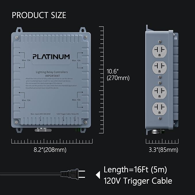 Lighting Relay Controller 8000W 8-Light HID Master Relay Controller w/Trigger Cord for Hydroponics Indoor Grow Lighting (8-Outlet)