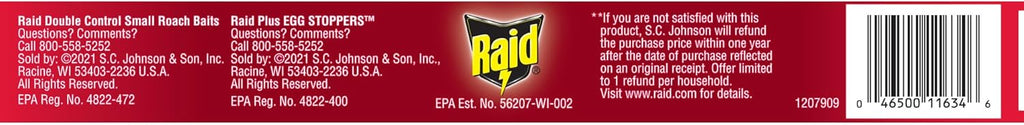 Raid Double Control Small Roach Baits, Plus Egg Stoppers, Child Resistant, For Indoor Use, Kills Roaches for 3 Months, 12 Count