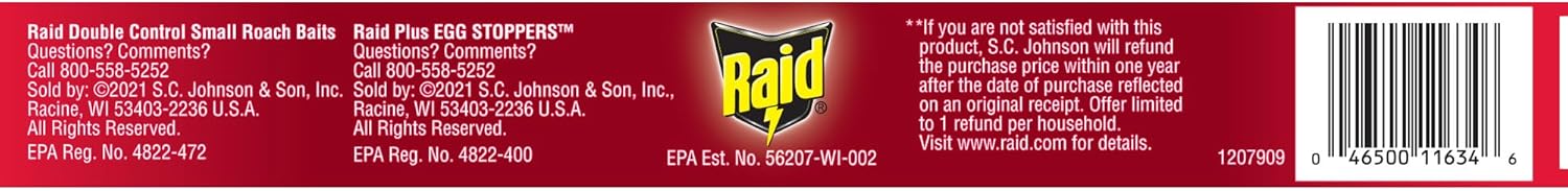 Raid Double Control Small Roach Baits, Plus Egg Stoppers, Child Resistant, For Indoor Use, Kills Roaches for 3 Months, 12 Count