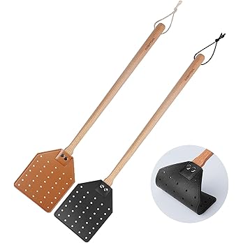 ZOCONE 3 Pack Leather Fly Swatters with Lanyard, Sturdy Fly Swatter Heavy Duty Wood Fly Swatter for Indoors and Outdoors