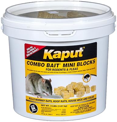 Kaput Combo Bait Mini Blocks, Rodent Bait for Mice & Rats, Warfarin Vole Killer for Indoor/Perimeter Use, Kills Rodents with Consistent Feeding - Ideal for Homes, Farms & Transport Areas (4 lbs)