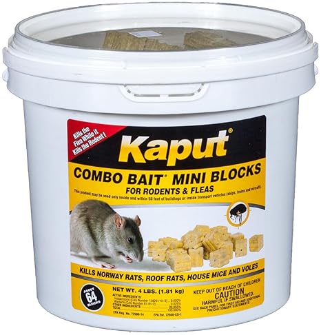Kaput Combo Bait Mini Blocks, Rodent Bait for Mice & Rats, Warfarin Vole Killer for Indoor/Perimeter Use, Kills Rodents with Consistent Feeding - Ideal for Homes, Farms & Transport Areas (4 lbs)