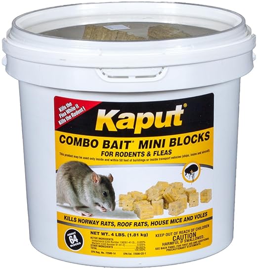 Kaput Combo Bait Mini Blocks, Rodent Bait for Mice & Rats, Warfarin Vole Killer for Indoor/Perimeter Use, Kills Rodents with Consistent Feeding - Ideal for Homes, Farms & Transport Areas (4 lbs)
