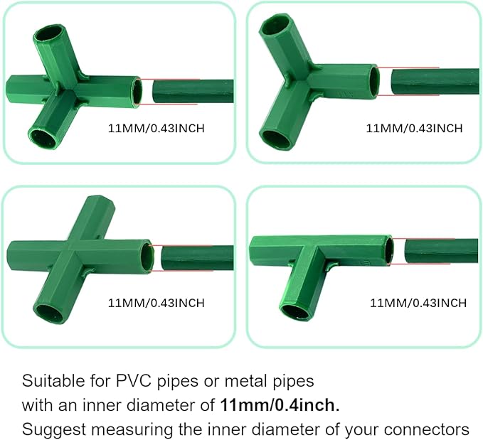 20PCS Fitting 0.43 Inch 11mm 4 Types Stable Support Heavy Duty Greenhouse Frame Building Connector Suitable for Grape Trellis Sunscreen Shed Gardening Plant Stakes for Flower and Greenhouse Frames