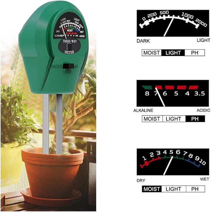Z/C Soil pH Meter | Soil Tester for Light, pH, Moisture | Multifunctional Soil Meter, Soil Sensor for Plant Lawn Garden Care, Soil Thermometer for Gardening