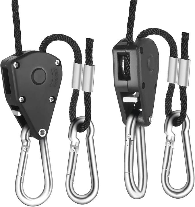2-Pair 1/8" Inch 8ft Adjustable Heavy Duty Rope Clip Hanger with Reinforced Metal Internal Gears,Grow Light Fixture Hanger,8-Feet Long(Longest Ever),150lbs Weight Capacity,2Pack