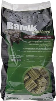 Neogen Ramik Fish Flavored Weather Resistant Rodenticide Mini Bait Bars, 4-pound pouch, multicolor (116331)