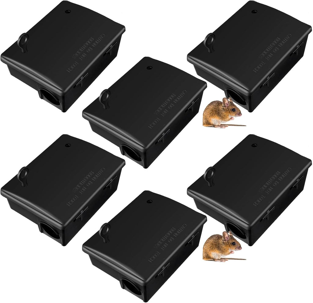 Qualirey 4 Pack Rat Bait Stations Large Rodent with Key Reusable Mouse Stations Mice Blocks Heavy Duty Boxes for Outdoor Rodents Mice Blocks, Bait Not Included, Black (9.8 x 7.5 x 3.9 Inches)
