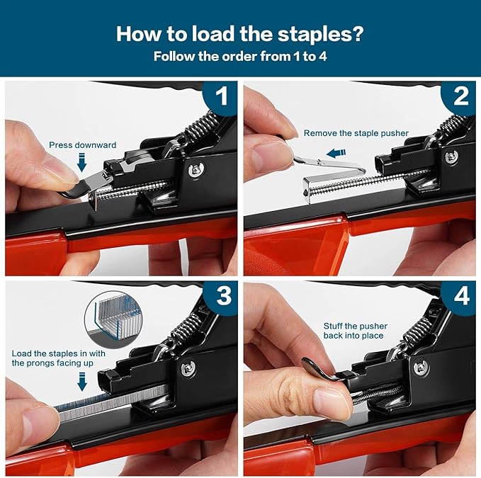 Plant Tying Machine, Garden Tapetool Tapener Gun with 12 Rolls of Tape, 1 Box Staples and 1 Replacement Blade for Vegetables, Grape, Tomato, Cucumber, Pepper and Flower Planting (Red)