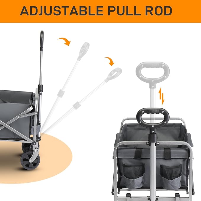 Collapsible Foldable Wagon with 220lbs Weight Capacity,Heavy Duty Folding Utility Garden Cart with All-Terrain Beach Wheels & Drink Holders for Grocery Outdoor Beach Gardening Shopping (Grey)