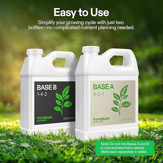 VIVOSUN Plant Food Nutrients Base A(4-0-1) & B(1-4-2) Bundle and Bloom Juice (0-6-4), Flowering Supplement Liquid Fertilizer for Flowering Stage, Concentrated Plant Food for All Flowering Plants