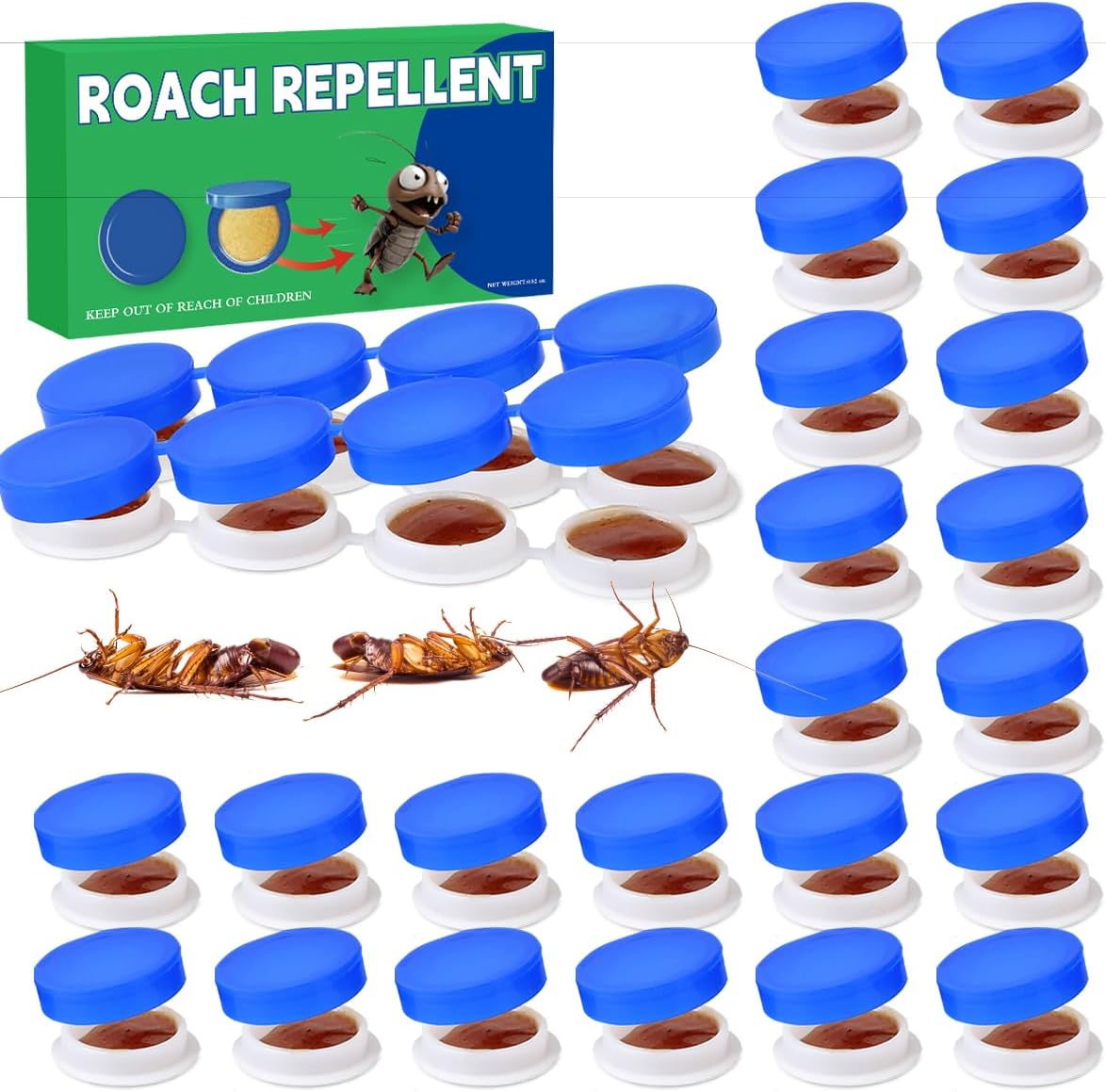 32PCS Roach Bait & Killer, Roach Repellent and Gel for Roach Nest Elimination of Indoor Infestations, Effective Solution for Small to Large Cockroaches, Easy to Use, Ideal for Hidden Areas