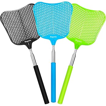 Telescopic Fly Swatter, Begonia Fly Swatter for Indoors,Manual Plastic Flyswatter Heavy Duty with Stainless Steel Telescopic Handle (3 Pack)