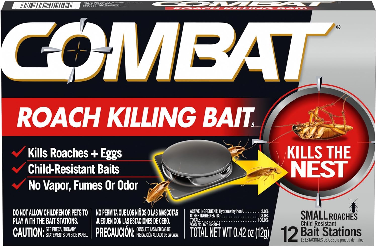 Combat Roach Killing Bait, Roach Bait Station For Large Roaches, Kills The Nest, Child-Resistant, 8 Count,Insects