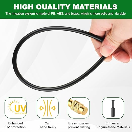 Drip Irrigation System 30FT, 1/4 inch Hose Garden Irrigation Kit with 10pcs 360° Adjustable Copper Nozzles, Upgrade Atomizing Watering System for Yard, Plants, Lawn, Greenhouses Accessories