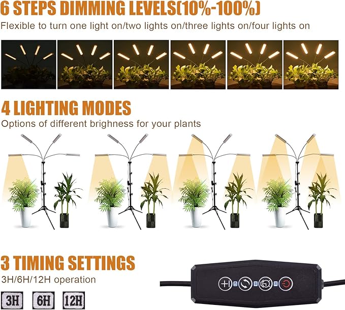Grow Lights for Indoor Plants,Lxyoug Full Spectrum with 60" Extendable Tripod Stand,420 LEDs 200W Auto On/Off Timing Function Four-Heads Floor Plant Grow Light for Various Plants