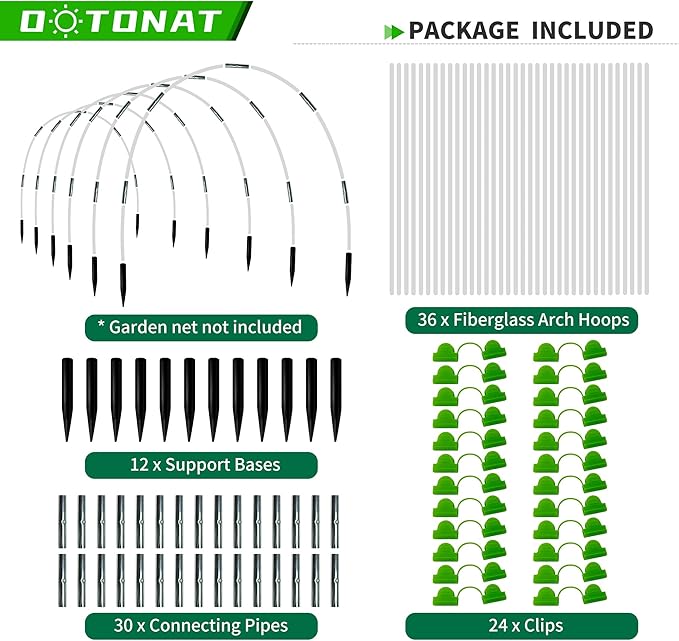 8FT Garden Hoops Grow Tunnel Kit - Rust-Free Fiberglass Frame for Raised Beds, 36pcs - DIY Plant Support for Garden Netting, Row Covers, and Greenhouse Protection