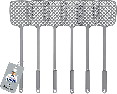 MR.SIGA Heavy Duty Long Handle Fly Swatter, Gray, 6 Pack