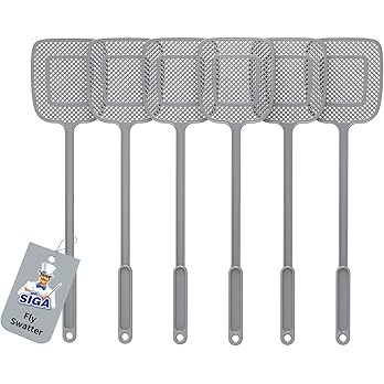 MR.SIGA Heavy Duty Long Handle Fly Swatter, Gray, 6 Pack