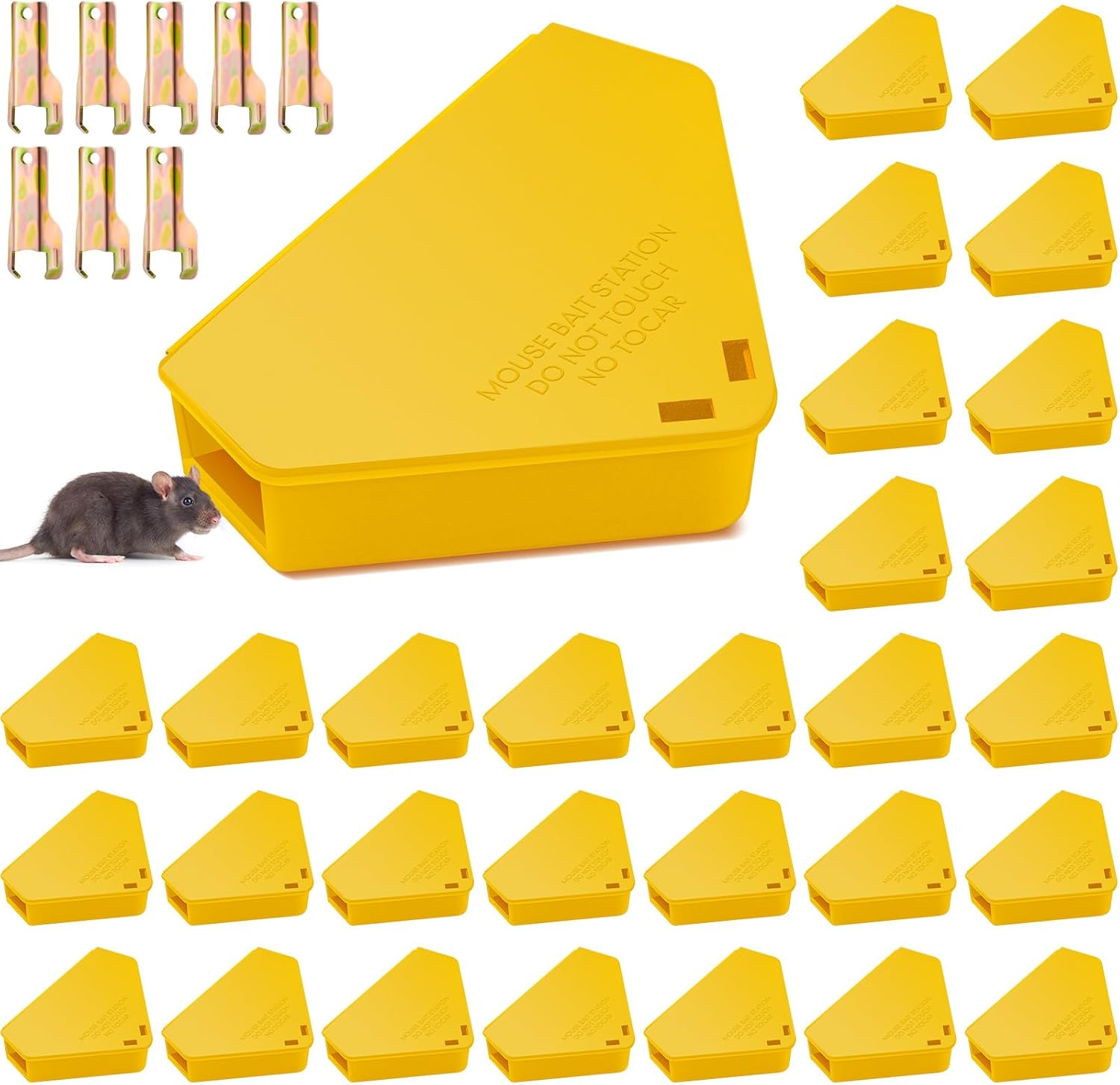 Qualirey 12 Pcs Mice Station with Key Triangle Bait Station Reusable Rodent Trap Box, Keeps Children and Pets Safe Indoor & Outdoor, Bait Not Included, Suitable for Small Mice (Black)