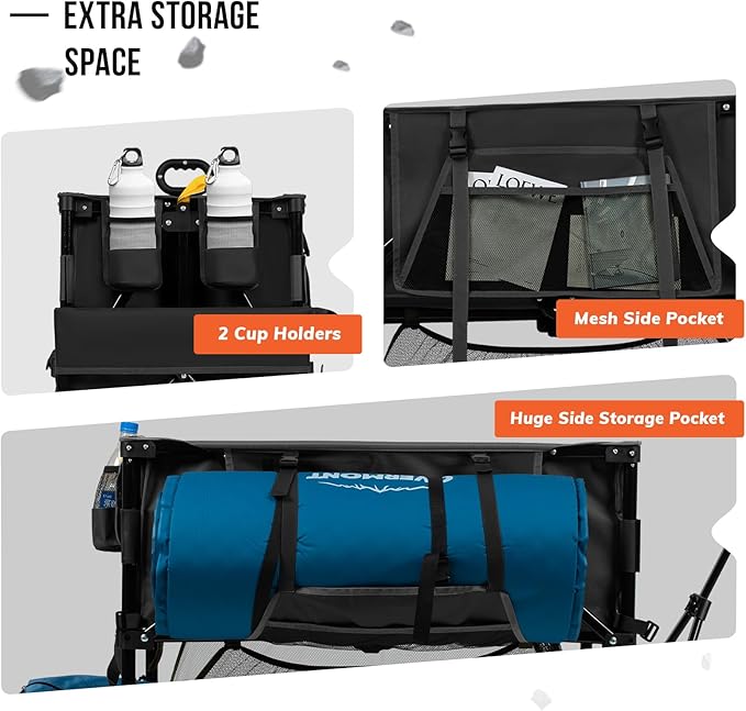 Overmont 400L Foldable Double Decker Wagon - Large Capacity Collapsible Wagon Cart- 47" Extra Long Extender - All-Terrain Big Wheels for Camping, Football Game, Sports Events, Support Up to 450lbs