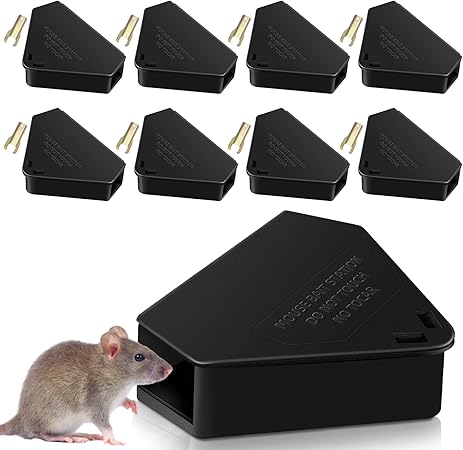 Mouse Bait Station Outdoor Indoor with Keys, Reusable Rat Bait Stations Mice Stations, Friendly to Children and Pets Bait Box for Kitchen Garage Basement Patio (8)