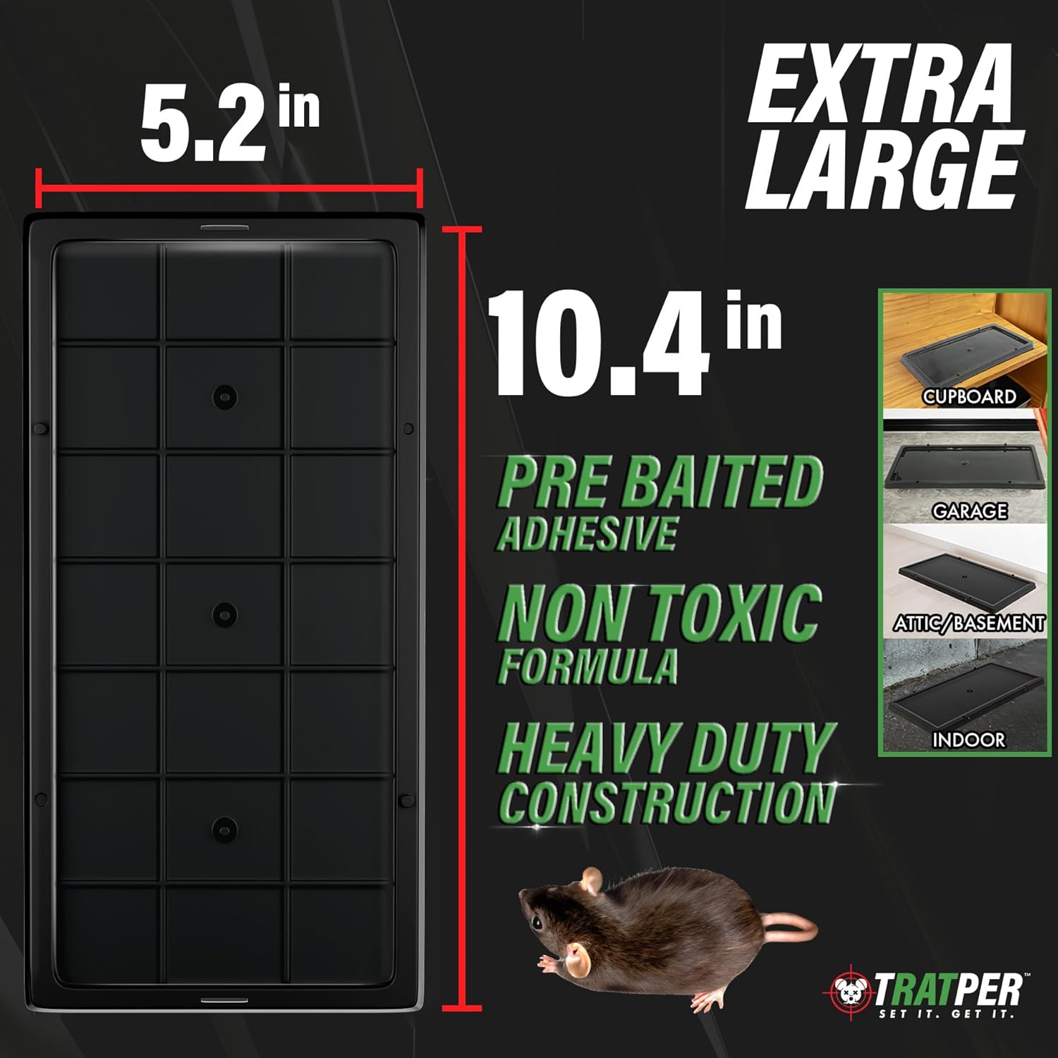 TRATPER Glue Traps for Mice,Rat,Mouse,Snake,Lizard,Insect. 10 Pack. Extra Strength,Pre-Baited Adhesive.Heavy Duty Plastic Tray.Non-Toxic,Chemical-Free Pest Control for Home. 10Pack