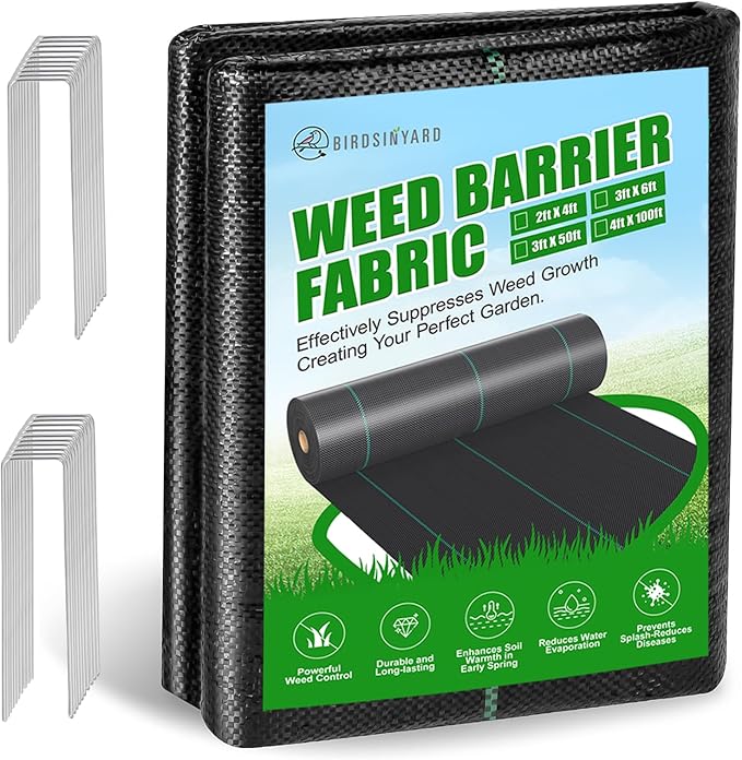 4ftx100ft Weed Barrier Landscape Fabric - 3.2oz Premium Heavy Duty Weed Block Ground Cover Mat with 40 U-Shaped Securing Pegs | Woven Geotextile Fabric for Weed Control Garden Cloth