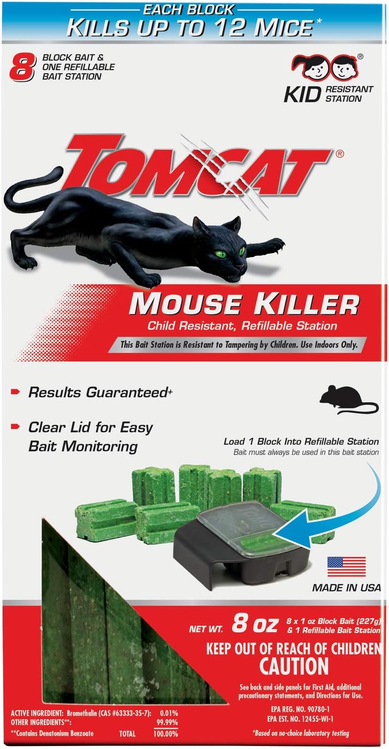 Tomcat Mouse Killer Child Resistant, Disposable Station, 2 Pre-Filled Ready-To-Use Bait Stations