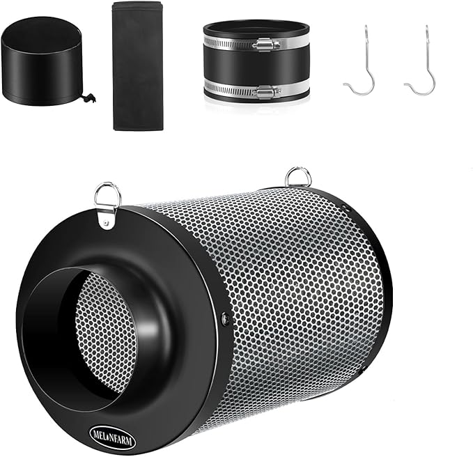 MELONFARM Air Filtration Kit 4", Built-in 14cm Fan Low Nois Carbon Filter with 12-Speed Controller, 8' Ducting & 6" Vent Cover, Cooling & Ventilation System for Grow Tents, Indoor Gardening 4" x 11"