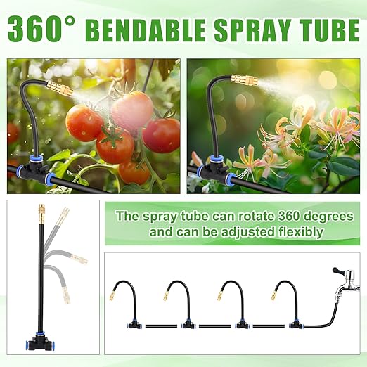Garden Drip Irrigation System, 32.8ft Garden Sprinkler System 360 Degree Adjustable Drip Irrigation Kit for Greenhouse Yard Lawn Plants (10 Spray Nozzles)