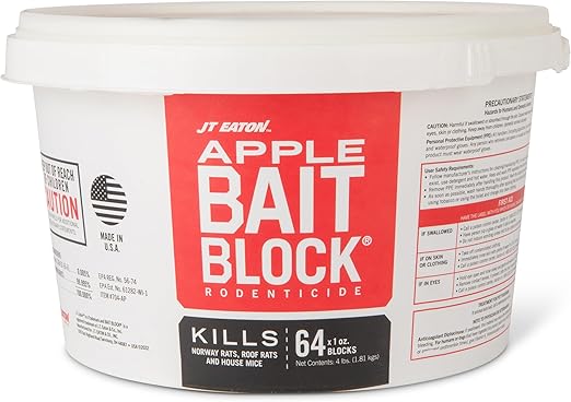 Bait Block Apple Flavor Rodenticide – 4 lb. Pail – Effective Rodent Control Bait Blocks – Long-Lasting and Easy to Use
