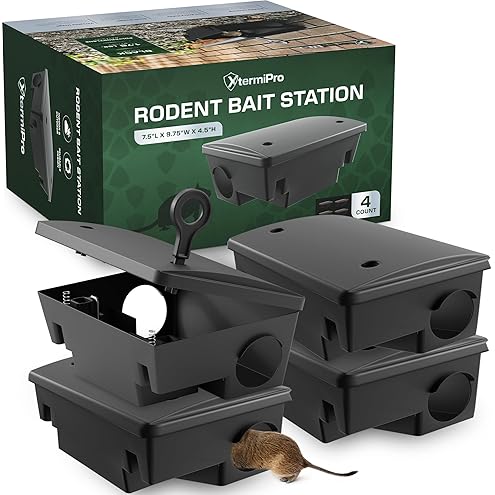 Mouse Bait Station | 4-Pack Indoor & Outdoor Mouse Bait Stations | Bait (Not Included) is Secured by Lock & Key | Pet & Child-Safe Alternative to Mouse Traps | for Mice Only - Small Size