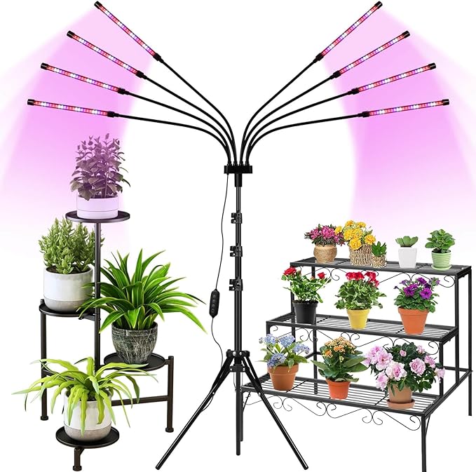 [8 in 1] LED Grow Light for Indoor Plants, Full Spectrum Plant Lights for Indoor Growing with Tripod Stand, Auto On/Off Timing 4/8/12H, Plant Growing Lamps for All Indoor Plants.