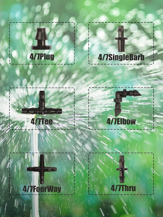 300PCS Irrigation Fittings Kit Drip Irrigation System,HOINCO Drip Irrigation Barbed Connectors for 1/4 Inch Tube, for Flower Pot Garden Lawn