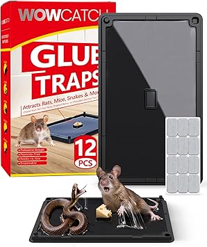 Rat, Snake and Mouse Traps 12 PK, Large Bulk Sticky Glue Traps Indoor for Home Pre-baited, Pet Safe Rodent Catcher for Garage, Kitchen, Catches Roaches, Spiders, Lizard, Non-Toxic, Large
