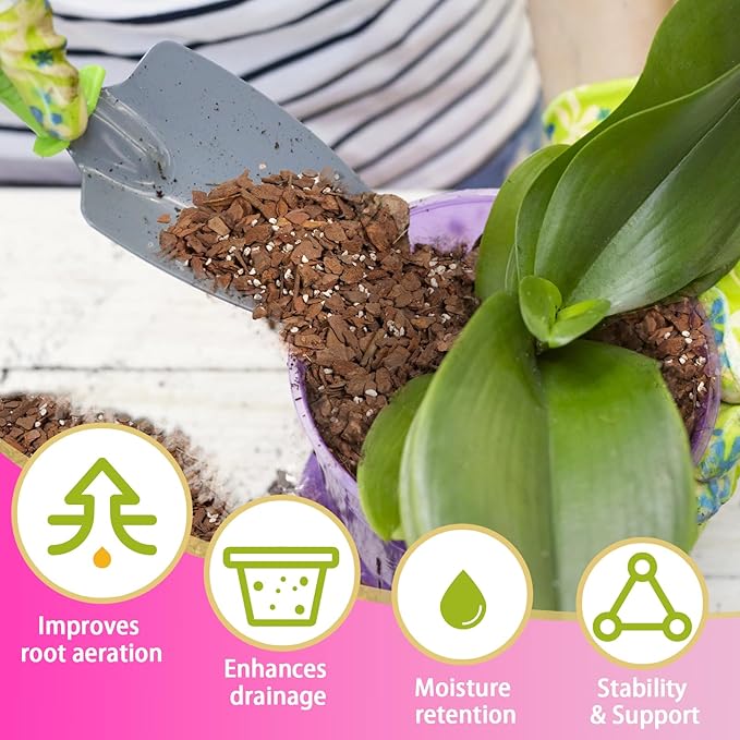 Orchid Potting Mix 2qt，Orchid Soil Composed of Orchid Bark and Perlite，Premium Orchid Medium for Potting, Repotting, Enhanced Drainage, Air Flow & Root Ventilation
