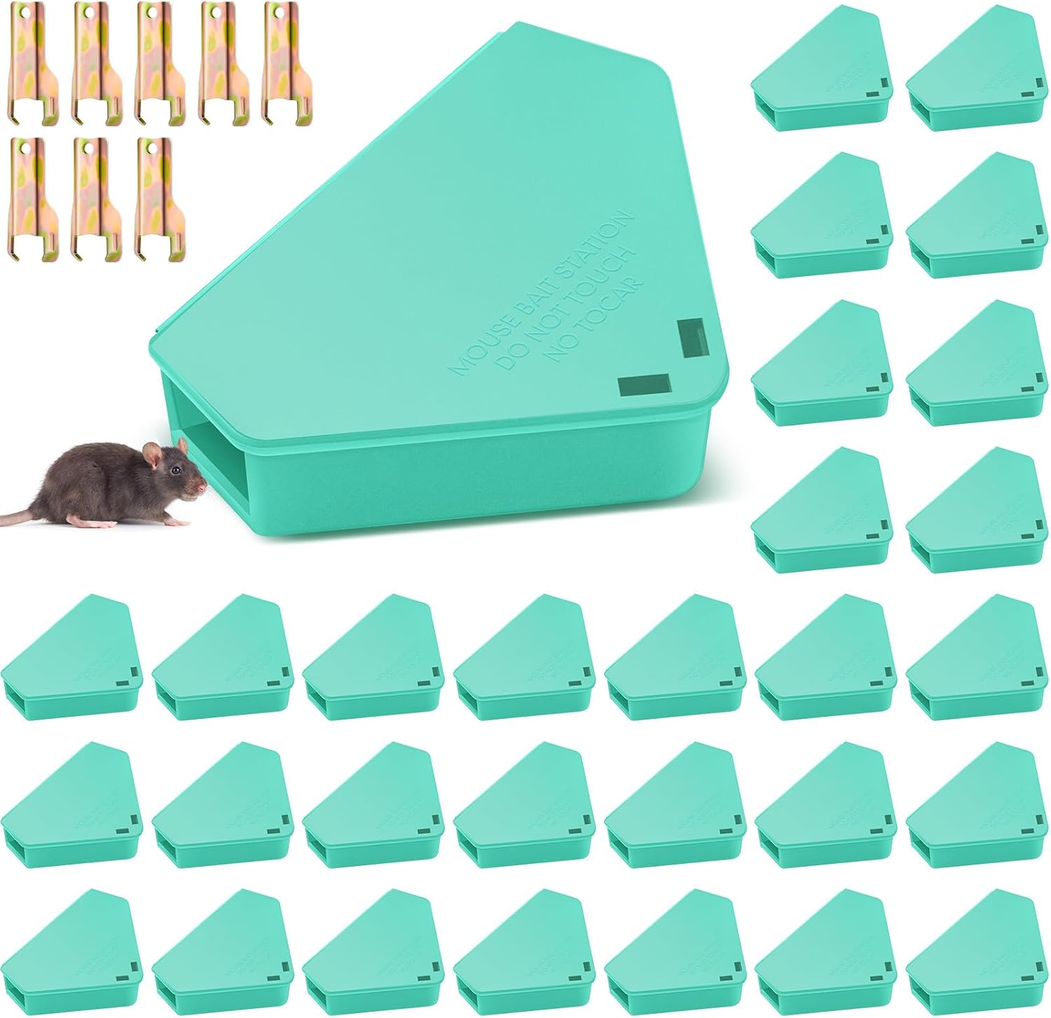 Qualirey 12 Pcs Mice Station with Key Triangle Bait Station Reusable Rodent Trap Box, Keeps Children and Pets Safe Indoor & Outdoor, Bait Not Included, Suitable for Small Mice (Black)