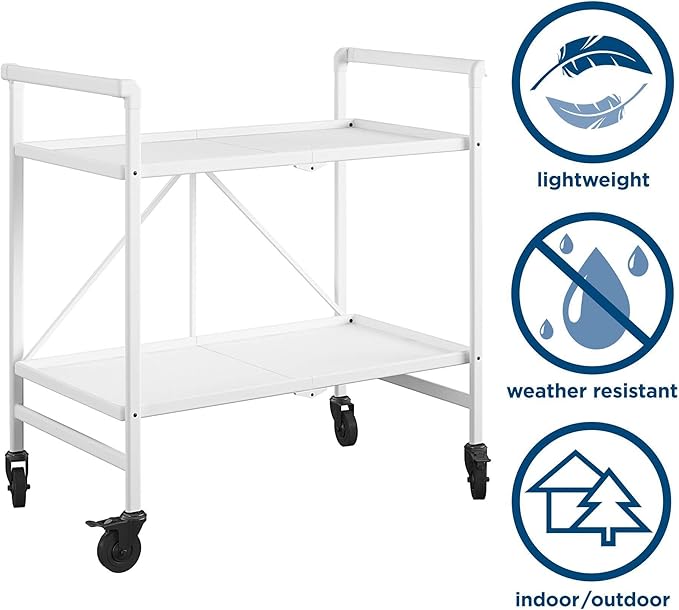 COSCO Outdoor Living™ Outdoor and Indoor Folding Serving Cart with Wheels and 2 Shelves, White