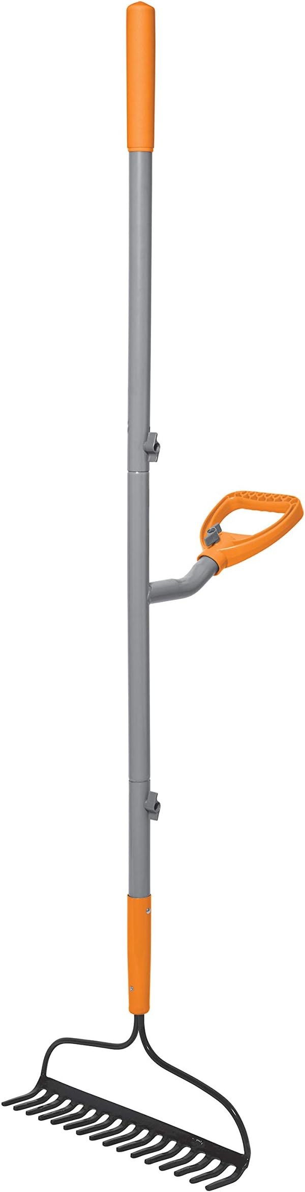 ErgieShovel ERG-BWRK16 Strain Reducing Steel Impact Resistant Bow Rake, 16-Tine, 54-Inch Shaft, w/Patented Ergonomic Second Handle, Gray/Orange
