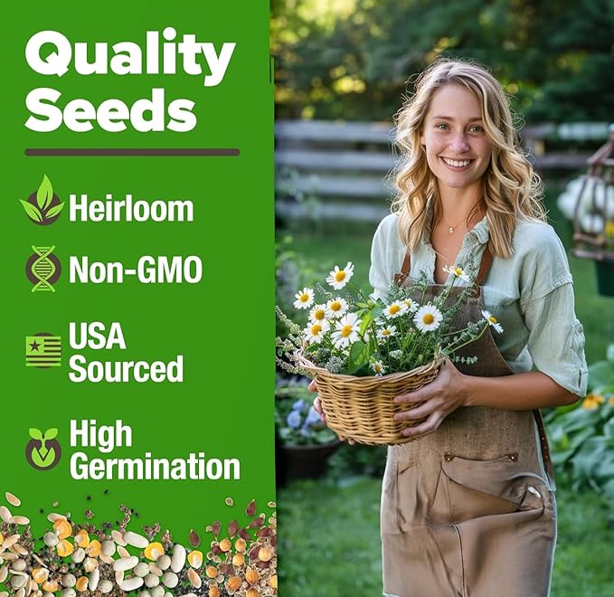 HOME GROWN Medicinal Herb Seeds Vault – 2,000+ Seeds, 6 Non GMO Heirloom Varieties for Indoor & Outdoor Garden – Lavender, Chamomile,Mint,Lemon Balm,Peppermint,Echinacea +Garden Markers