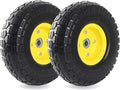 (2-Pack) 10-Inch Solid Tire Wheels - Replacement 4.10/3.50-4" Flat Free Tires and Wheels with 5/8" Axle Bore Hole Bearings, 2.17" Offset Hub -Perfect for Hand Truck, Wheelbarrow, Gorilla Carts
